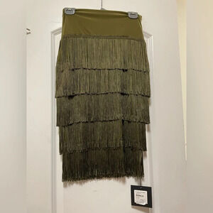 Norma Kamali green fringe midi skirt in size S
